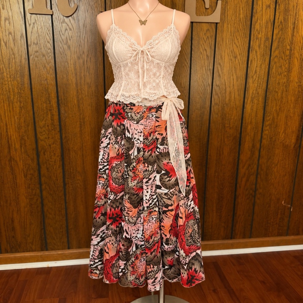 Pink Fairycore Butterfly Print Maxi Skirt Elementz Women S Boho Artsy Red Brown